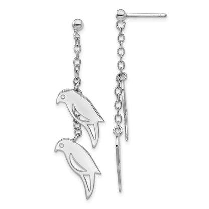 Sterlingsilber Rhodiniert Zwei Birds Hängend Stecker Ohrring