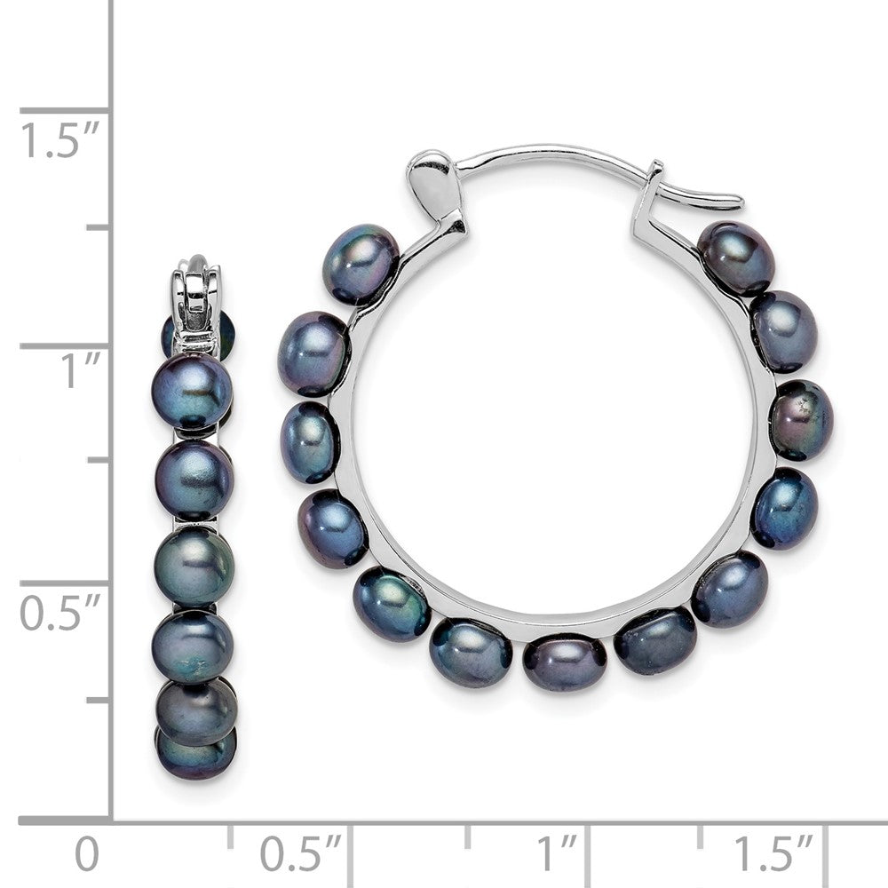 Sterlingsilber Rhodiniert Poliert 4-5mm Schwarz Süßwasser Zucht Knopf Perle Rund Creolen
