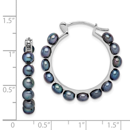 Sterlingsilber Rhodiniert Poliert 4-5mm Schwarz Süßwasser Zucht Knopf Perle Rund Creolen