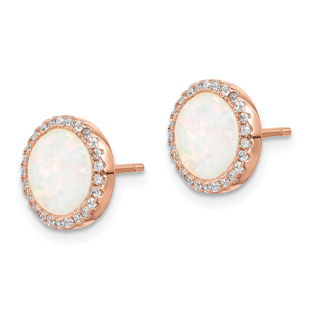 Sterlingsilber Roséfarben Erzeugt Opal & Zirkonia Rund Heiligenschein Ohrstecker