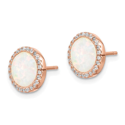 Sterlingsilber Roséfarben Erzeugt Opal & Zirkonia Rund Heiligenschein Ohrstecker