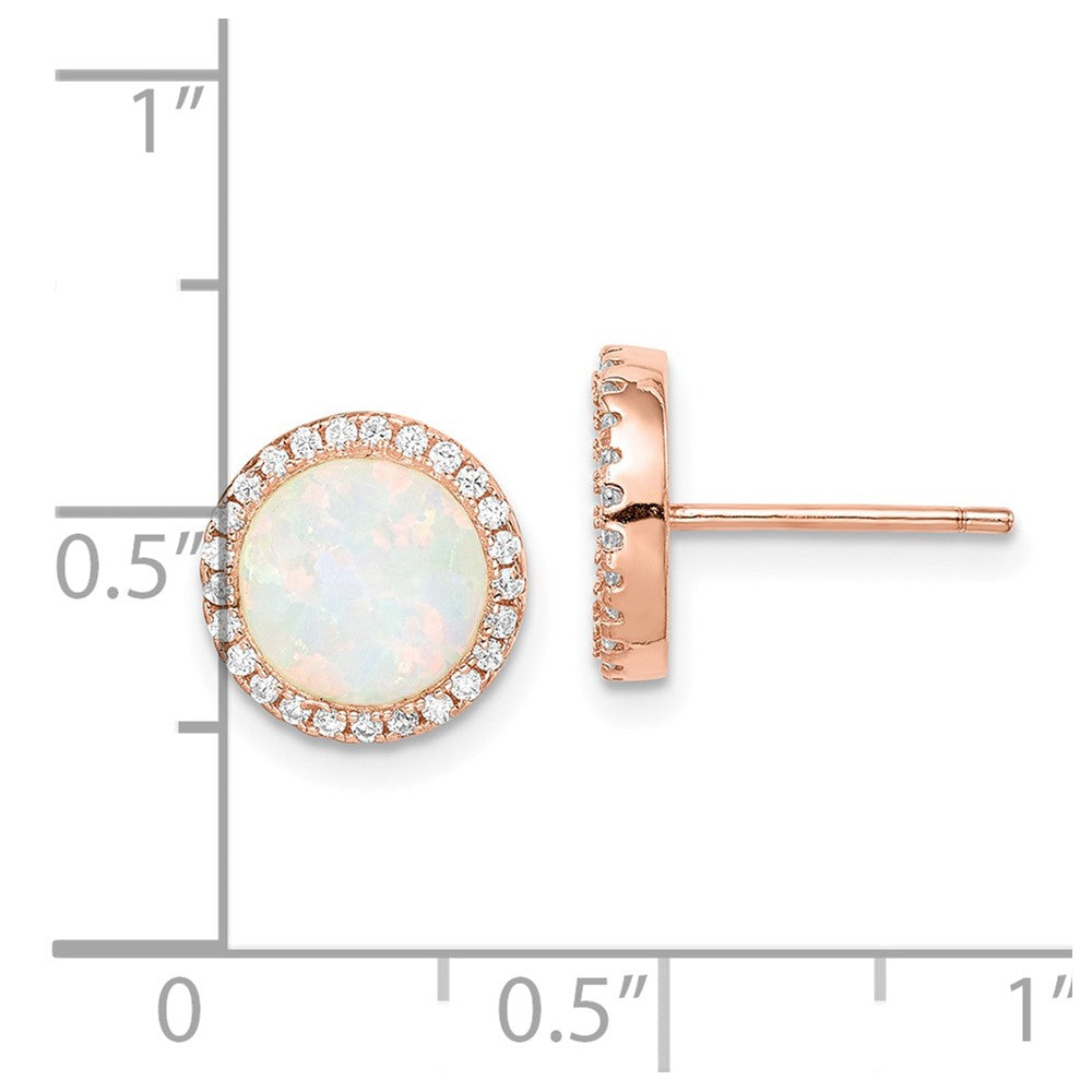 Sterlingsilber Roséfarben Erzeugt Opal & Zirkonia Rund Heiligenschein Ohrstecker