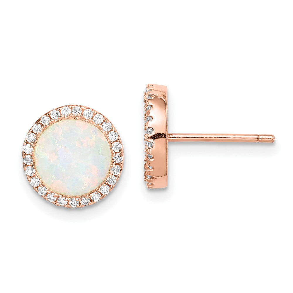 Sterlingsilber Roséfarben Erzeugt Opal & Zirkonia Rund Heiligenschein Ohrstecker