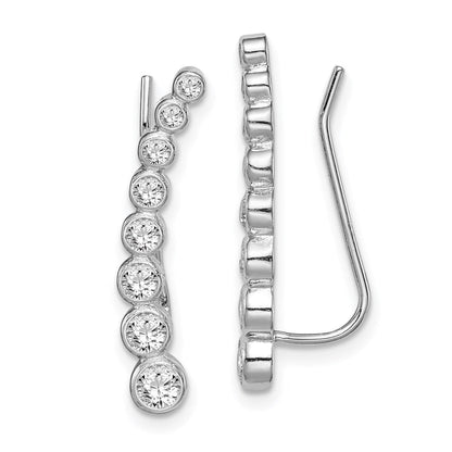 Sterlingsilber Rhodiniert Poliert Abgestuft Zirkonia Ohr Climber Ohrringe