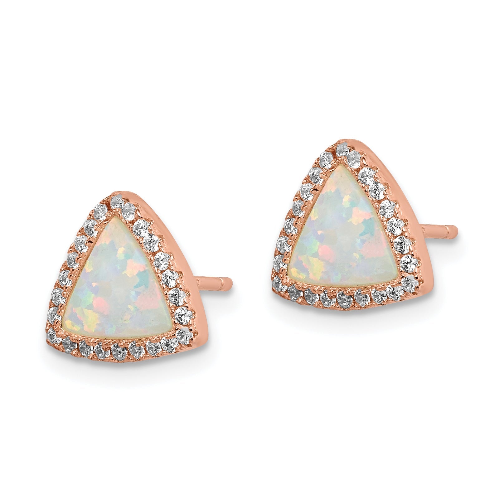 Sterlingsilber Roséfarben Erzeugt Opal & Zirkonia Heiligenschein Dreieck Ohrstecker