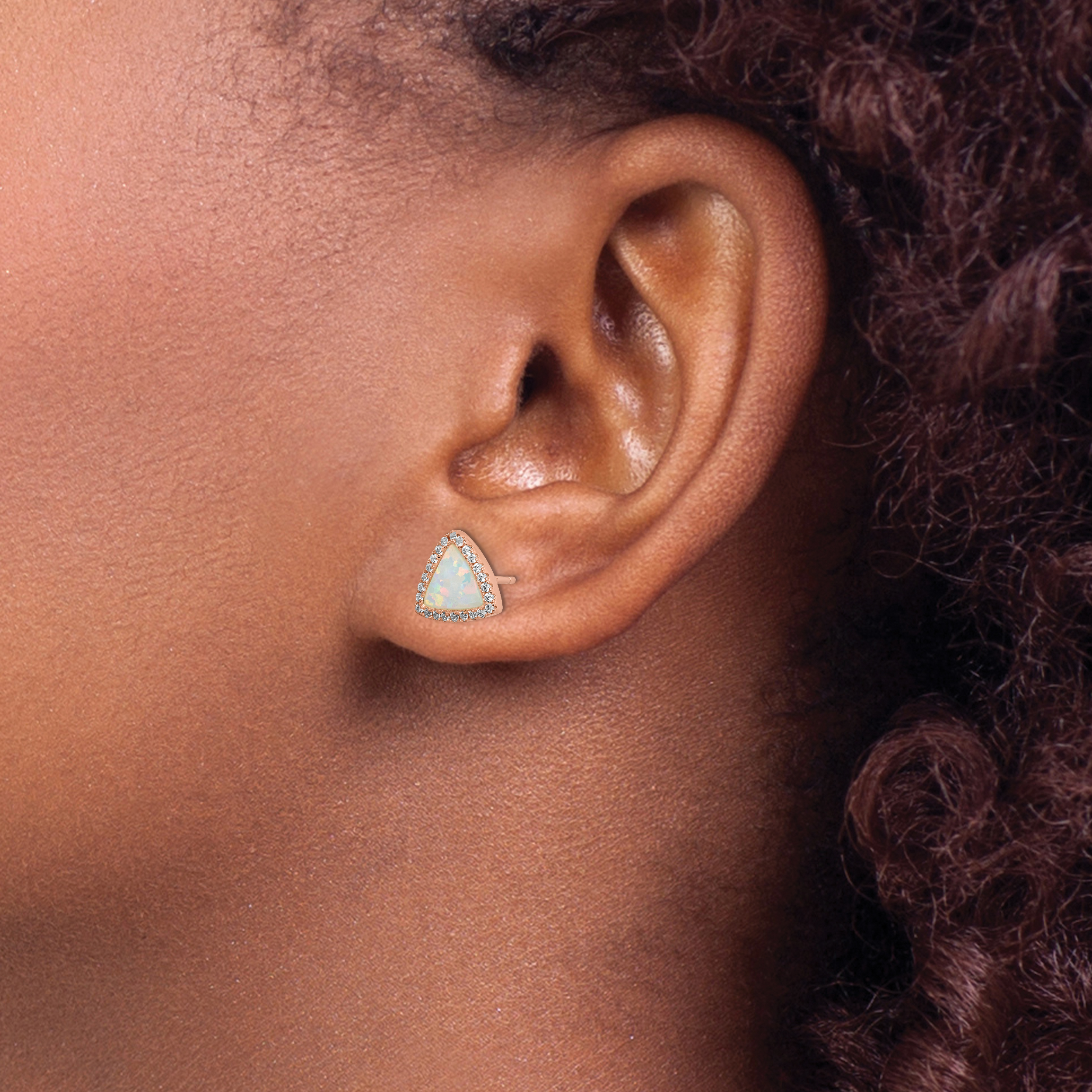 Sterlingsilber Roséfarben Erzeugt Opal & Zirkonia Heiligenschein Dreieck Ohrstecker