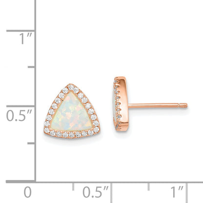 Sterlingsilber Roséfarben Erzeugt Opal & Zirkonia Heiligenschein Dreieck Ohrstecker