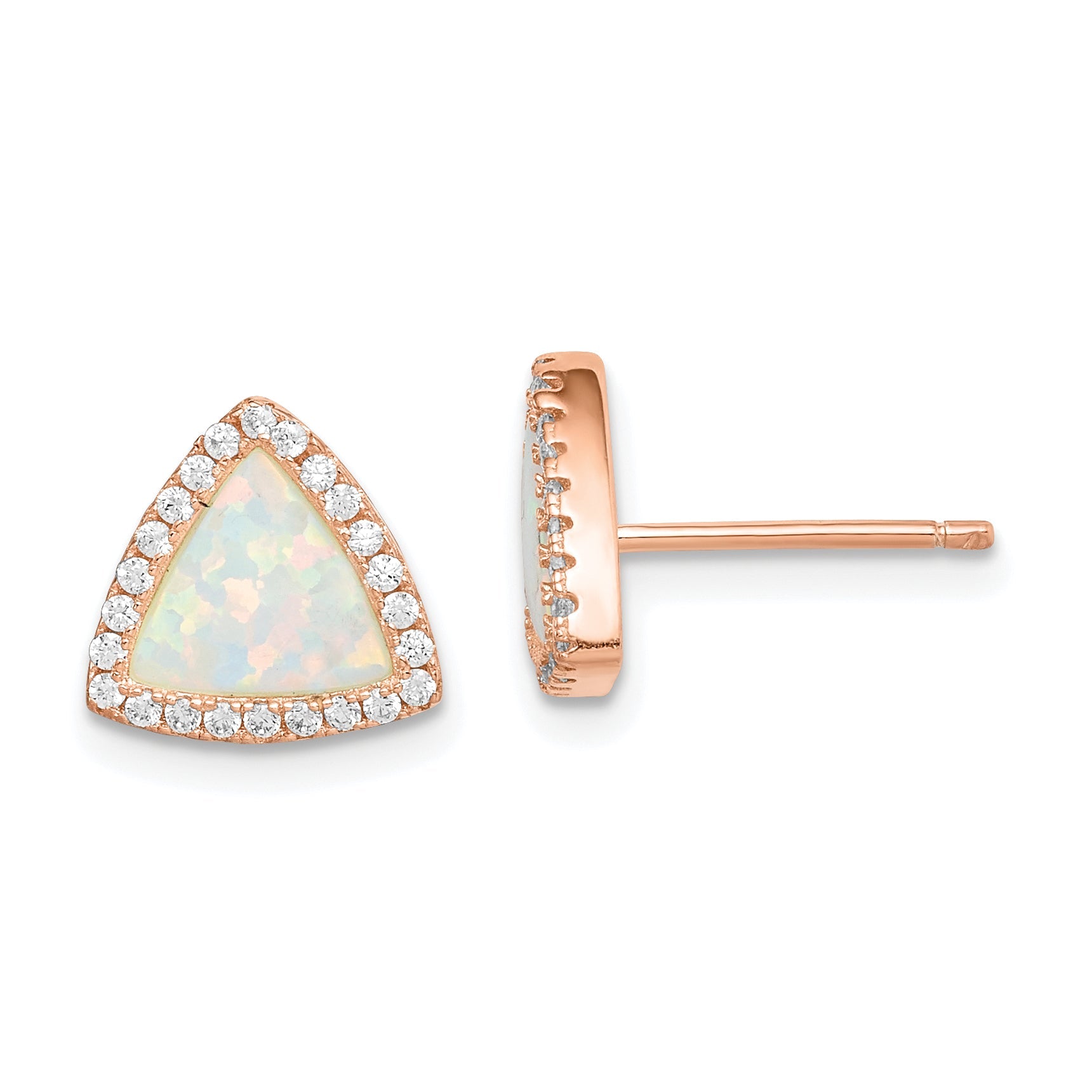 Sterlingsilber Roséfarben Erzeugt Opal & Zirkonia Heiligenschein Dreieck Ohrstecker