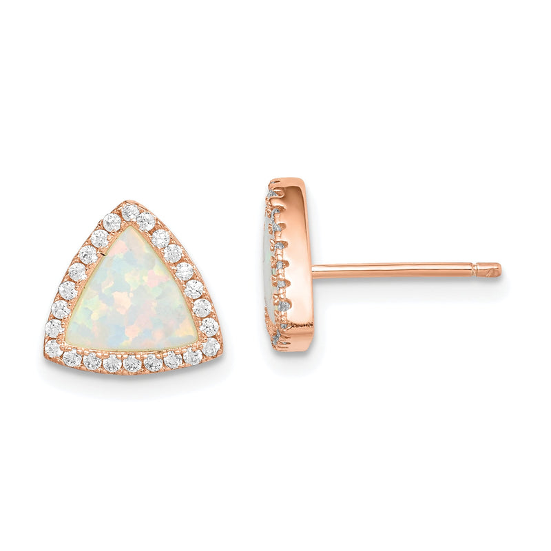 Sterlingsilber Roséfarben Erzeugt Opal & Zirkonia Heiligenschein Dreieck Ohrstecker