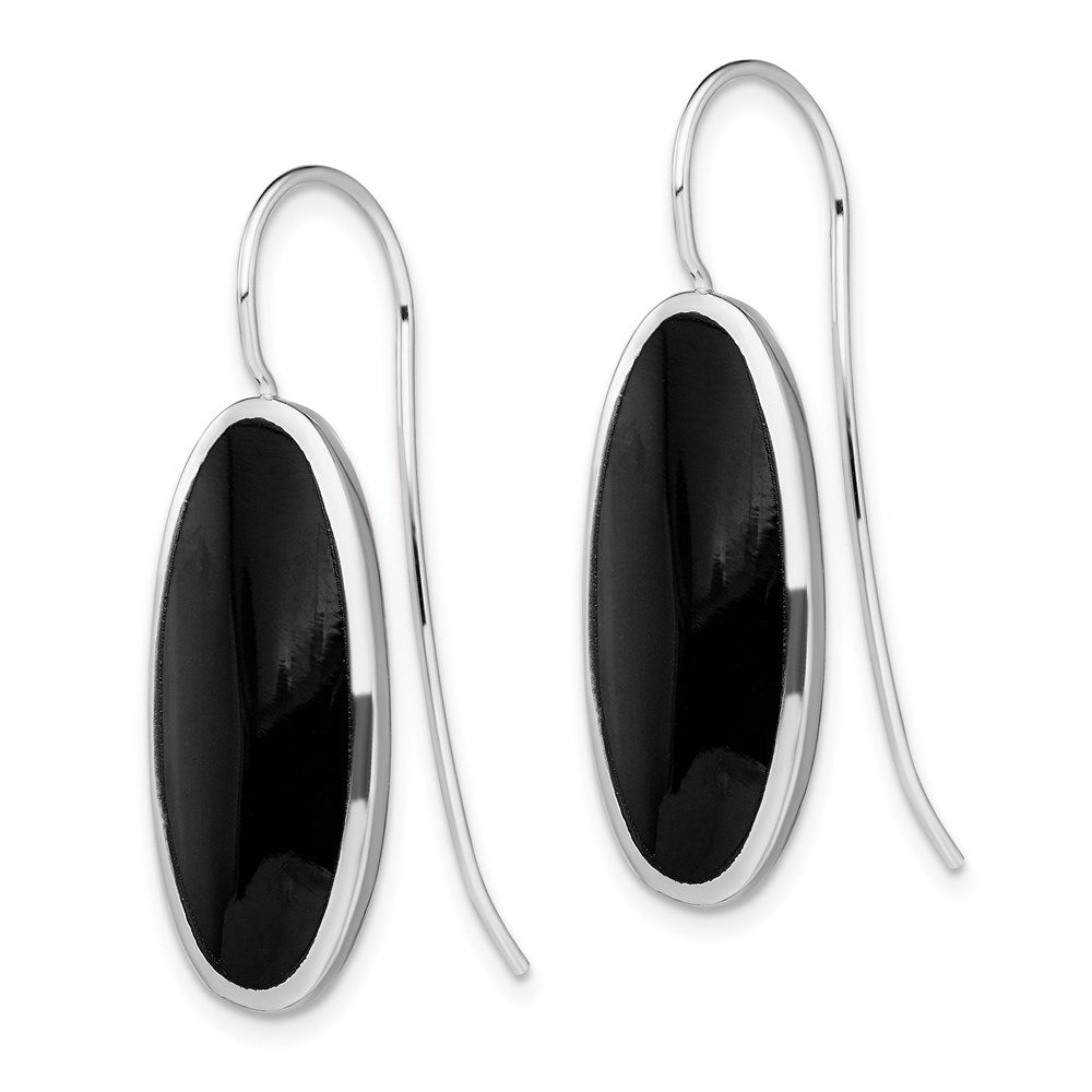 Sterlingsilber Rhodiniert Poliert Onyx Oval Ohrhänger