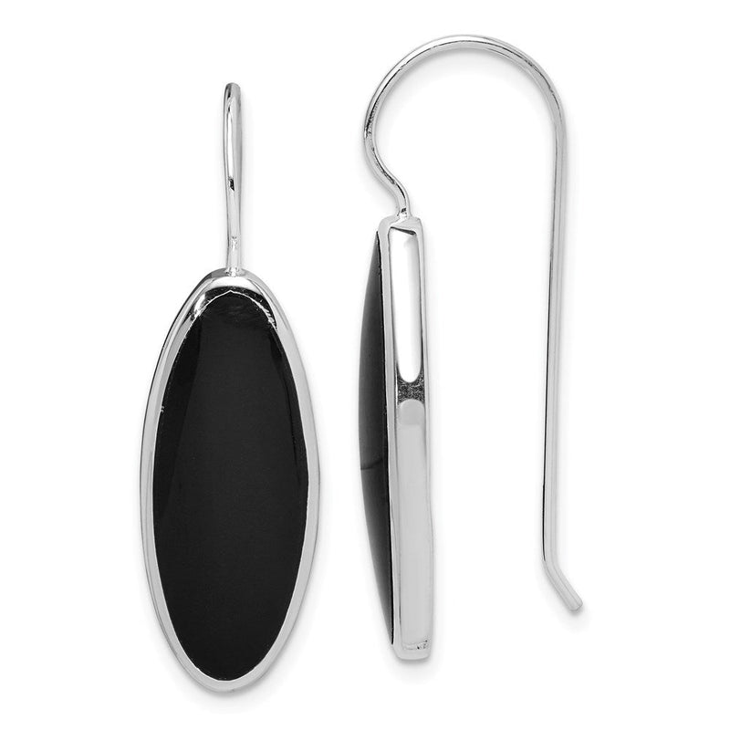 Sterlingsilber Rhodiniert Poliert Onyx Oval Ohrhänger