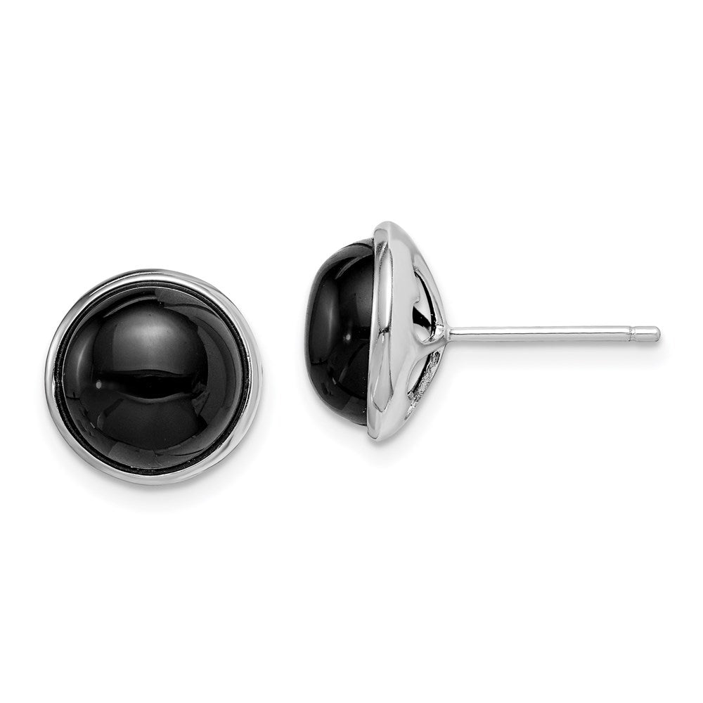 Sterlingsilber Rhodiniert Poliert 10mm Onyx Cabochon Ohrstecker