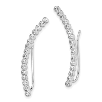 Sterlingsilber Rhodiniert Poliert 16-stone Zirkonia Gebogen Ohr Climber Ohrring
