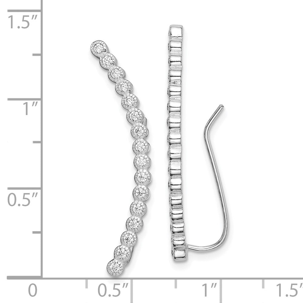 Sterlingsilber Rhodiniert Poliert 16-stone Zirkonia Gebogen Ohr Climber Ohrring
