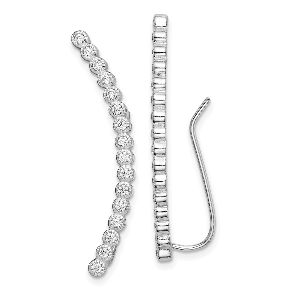 Sterlingsilber Rhodiniert Poliert 16-stone Zirkonia Gebogen Ohr Climber Ohrring