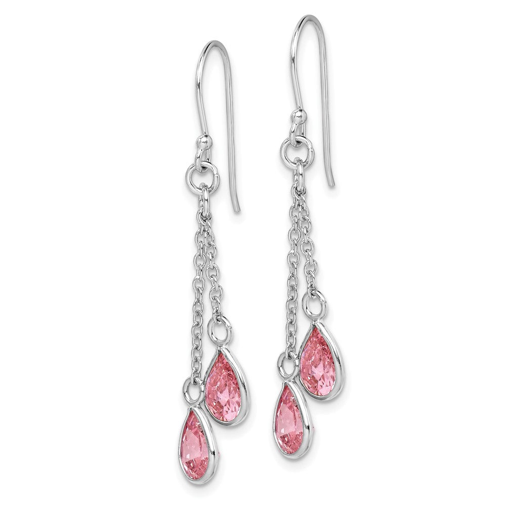 Sterlingsilber Rhodiniert Multi-strand Rosa Zirkonia Tropfen Ohrhänger