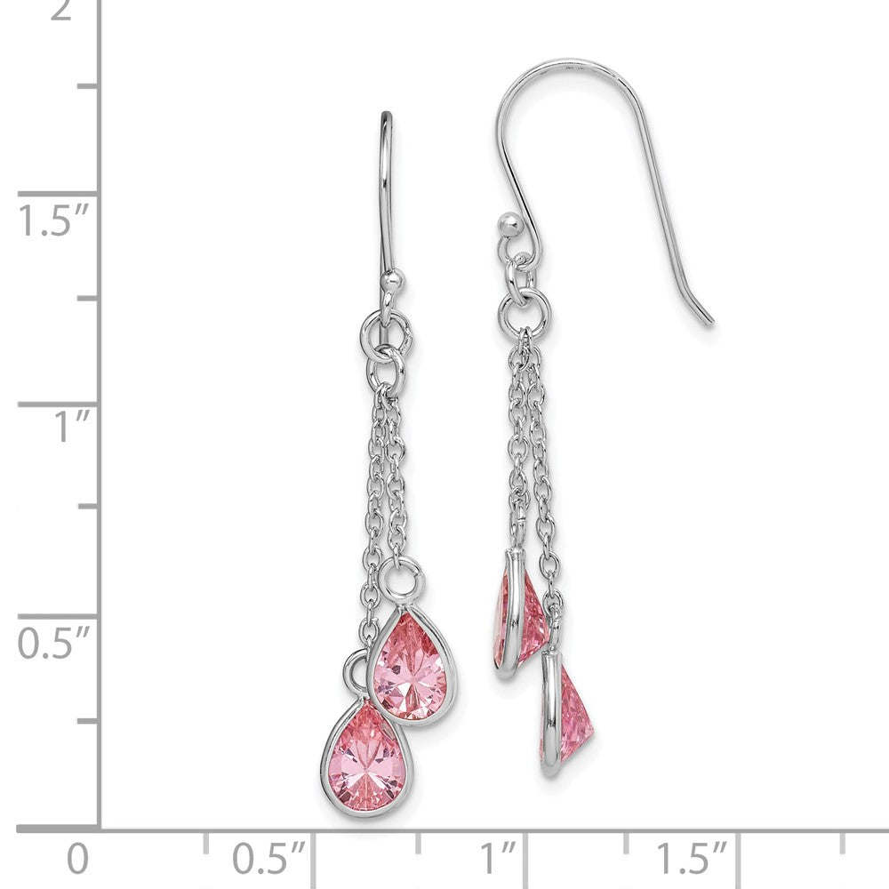 Sterlingsilber Rhodiniert Multi-strand Rosa Zirkonia Tropfen Ohrhänger
