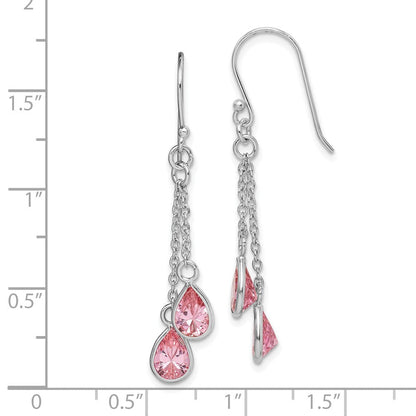 Sterlingsilber Rhodiniert Multi-strand Rosa Zirkonia Tropfen Ohrhänger