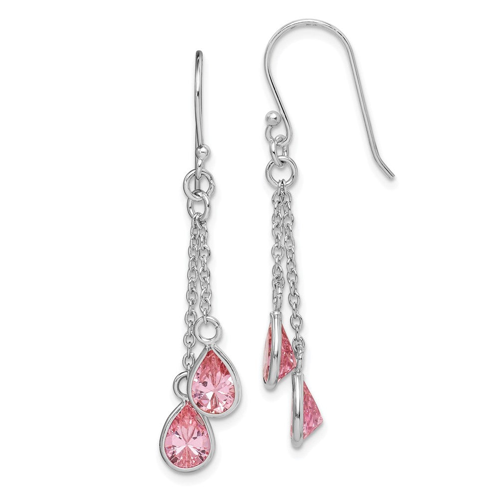 Sterlingsilber Rhodiniert Multi-strand Rosa Zirkonia Tropfen Ohrhänger