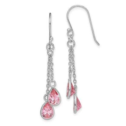 Sterlingsilber Rhodiniert Multi-strand Rosa Zirkonia Tropfen Ohrhänger