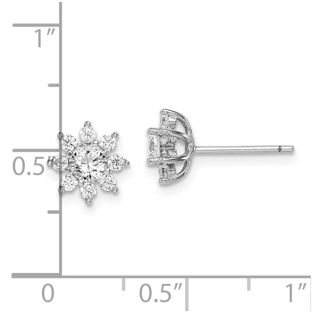 Sterlingsilber Rhodiniert Poliert Zirkonia Blume Ohrstecker