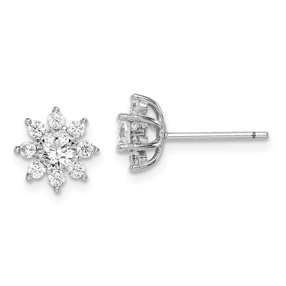 Sterlingsilber Rhodiniert Poliert Zirkonia Blume Ohrstecker