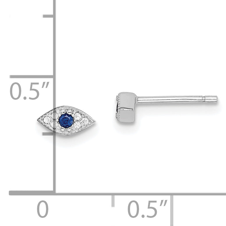 Sterlingsilber Rhodiniert Poliert Blau & Weiß Zirkonia Auge Ohrstecker