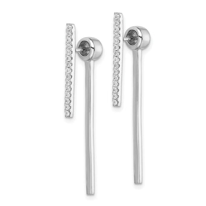 Sterlingsilber Rhodiniert Zirkonia Stab Vorderseite und Rückseite Ohrstecker