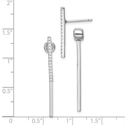 Sterlingsilber Rhodiniert Zirkonia Stab Vorderseite und Rückseite Ohrstecker