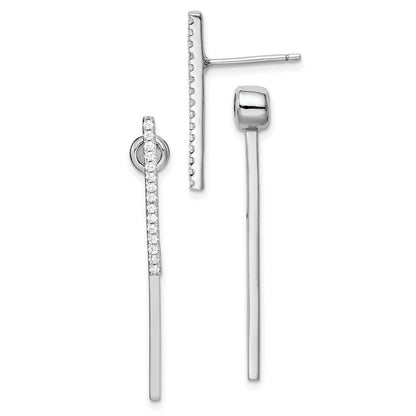 Sterlingsilber Rhodiniert Zirkonia Stab Vorderseite und Rückseite Ohrstecker