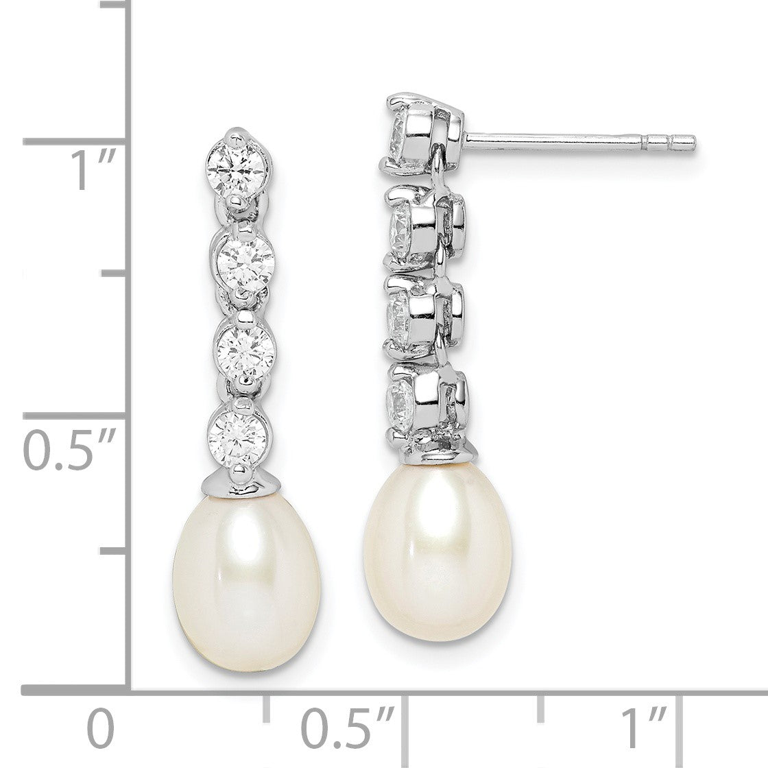 Sterlingsilber Rhodiniert 7-8mm Weiß Rice Fwc Perle Zirkonia Ohrringe
