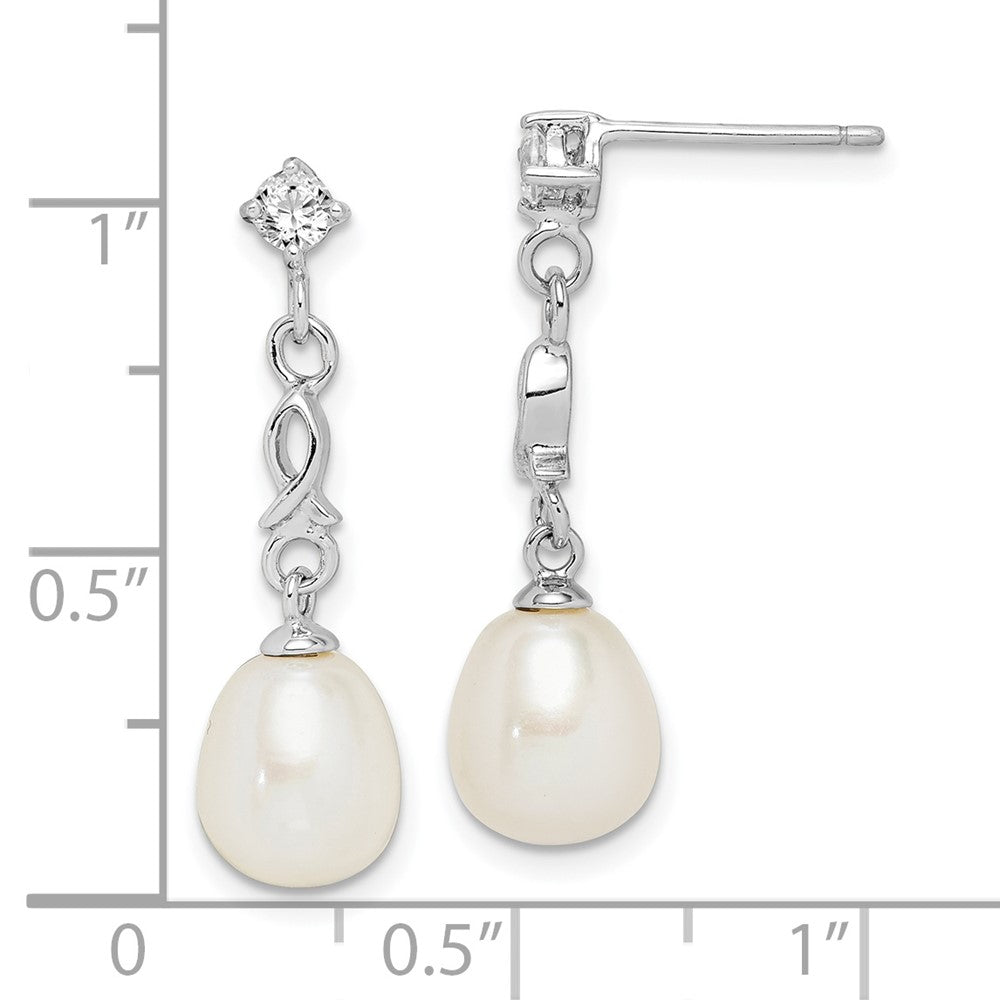 Sterlingsilber Rhodiniert 7-8mm Weiß Rice Fwc Perle Zirkonia Ohrringe