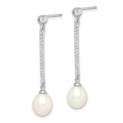 Sterlingsilber Rhodiniert 8-9mm Weiß Rice Fwc Perle Zirkonia Ohrringe