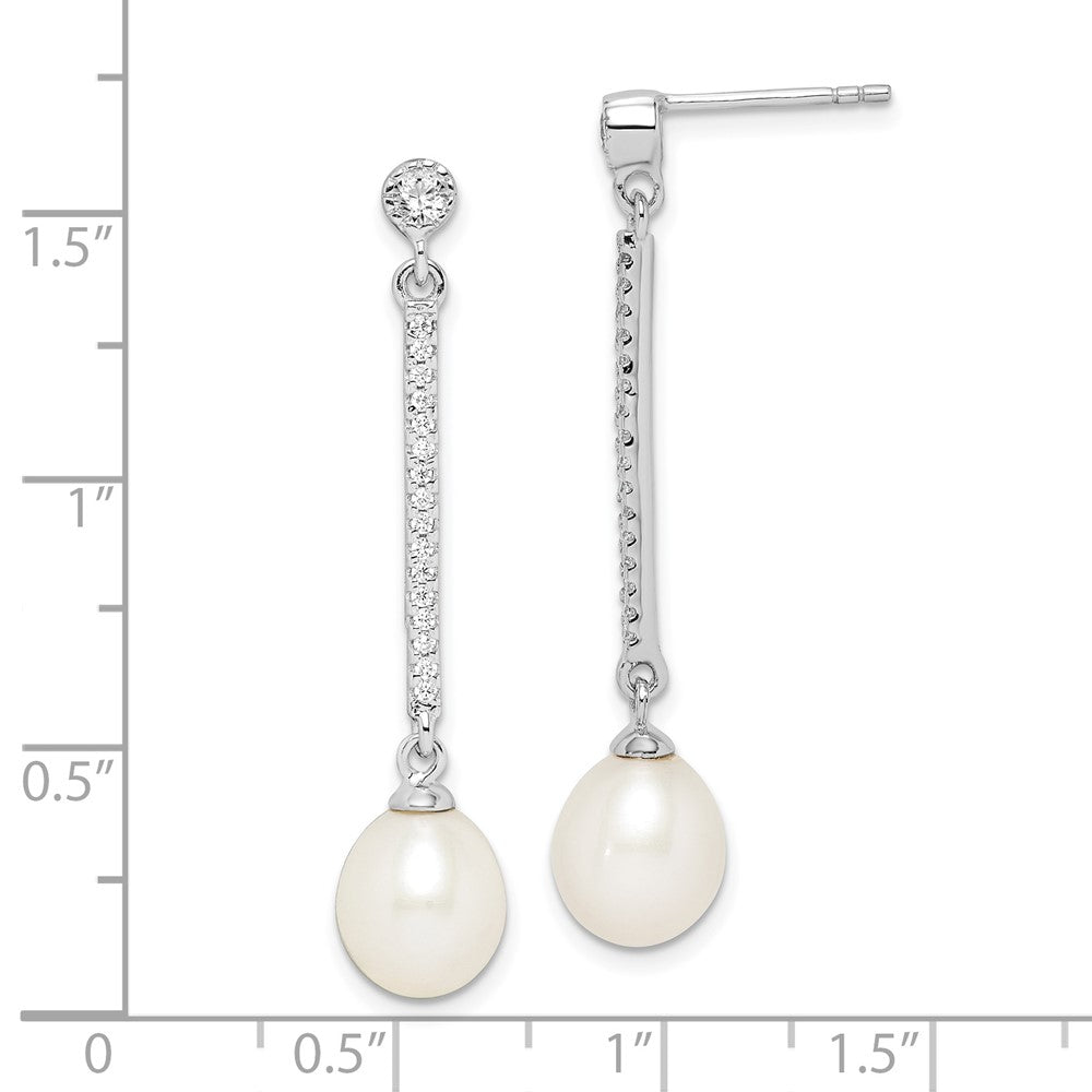 Sterlingsilber Rhodiniert 8-9mm Weiß Rice Fwc Perle Zirkonia Ohrringe