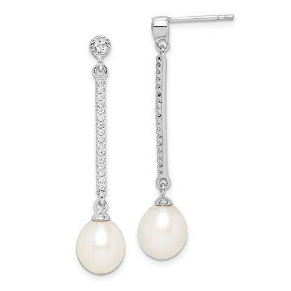 Sterlingsilber Rhodiniert 8-9mm Weiß Rice Fwc Perle Zirkonia Ohrringe