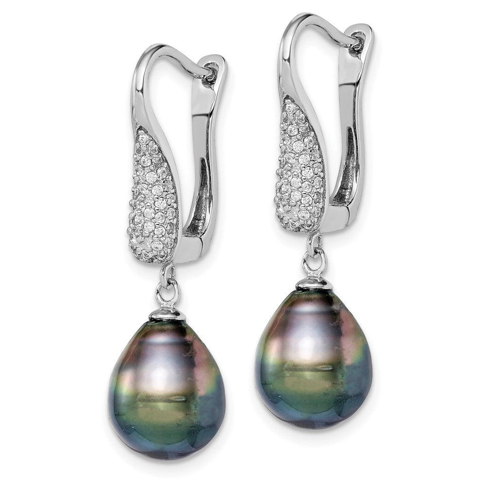Sterlingsilber Rhodiniert 9-10mm Tahitian Tropfen Perle Zirkonia Ohrringe