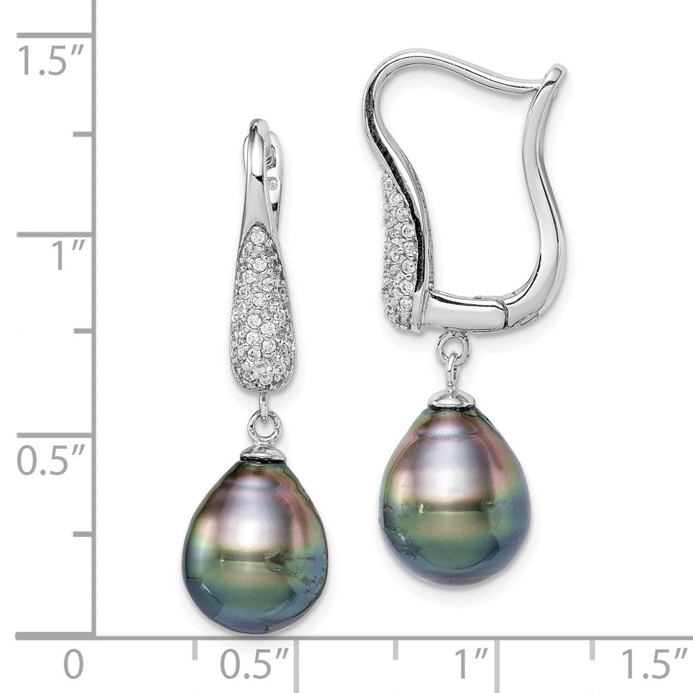 Sterlingsilber Rhodiniert 9-10mm Tahitian Tropfen Perle Zirkonia Ohrringe