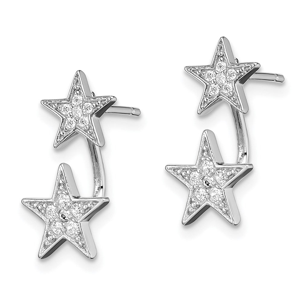 Sterlingsilber Rhodiniert Zirkonia Stern Vorderseite und Rückseite Ohrstecker