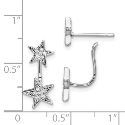 Sterlingsilber Rhodiniert Zirkonia Stern Vorderseite und Rückseite Ohrstecker