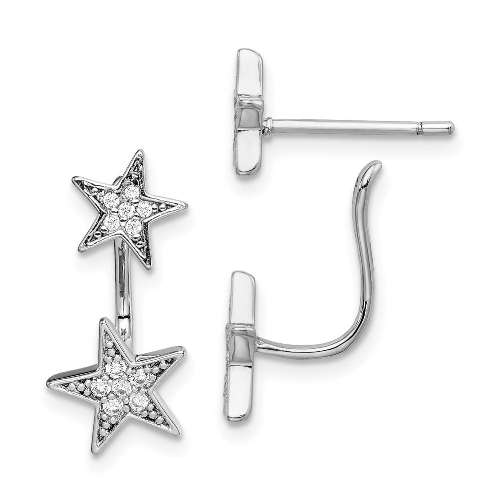 Sterlingsilber Rhodiniert Zirkonia Stern Vorderseite und Rückseite Ohrstecker