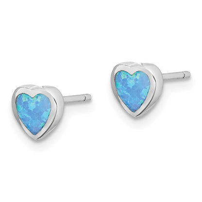 Sterlingsilber Rhodiniert 6mm Blau Erzeugt Opal Herz Ohrstecker