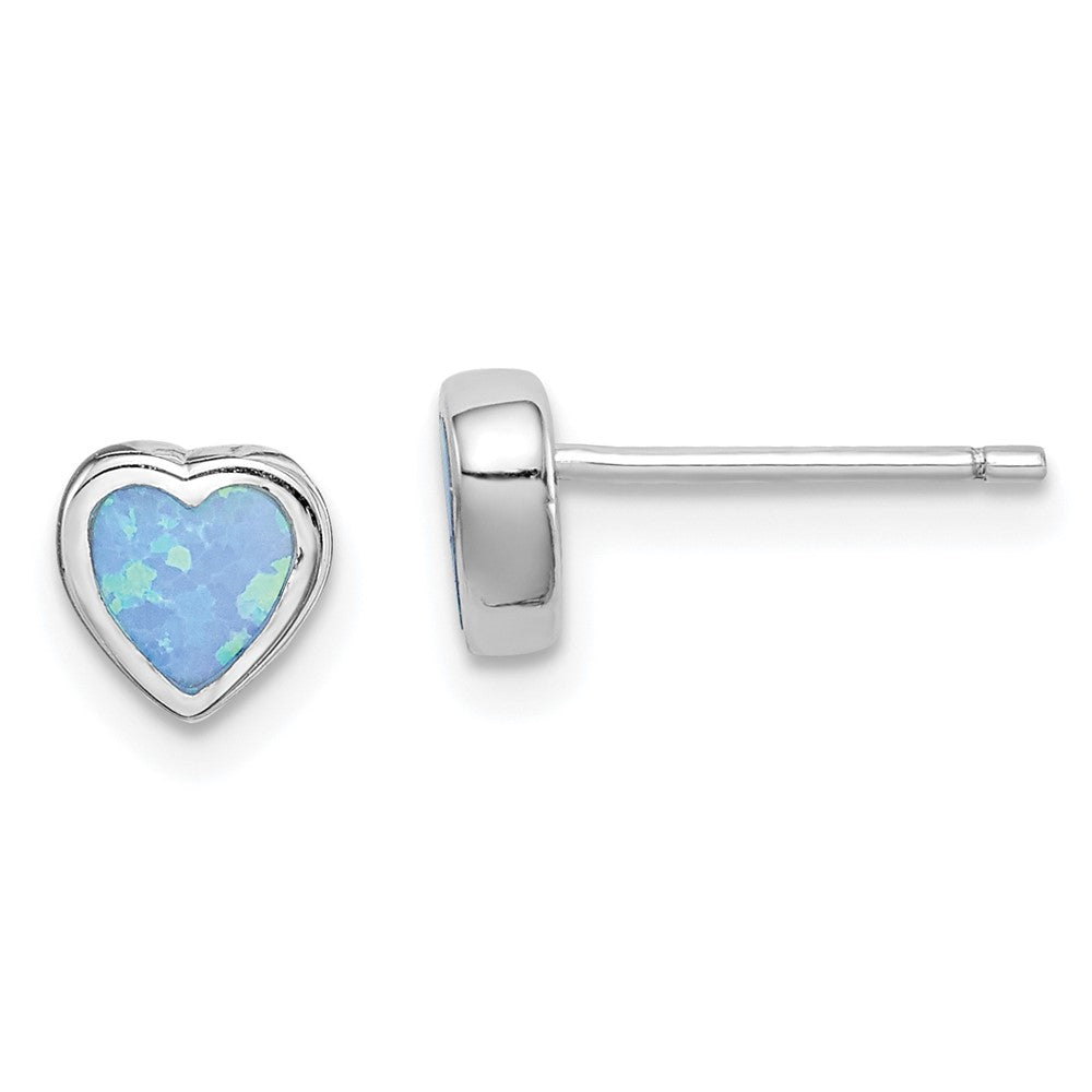 Sterlingsilber Rhodiniert 6mm Blau Erzeugt Opal Herz Ohrstecker