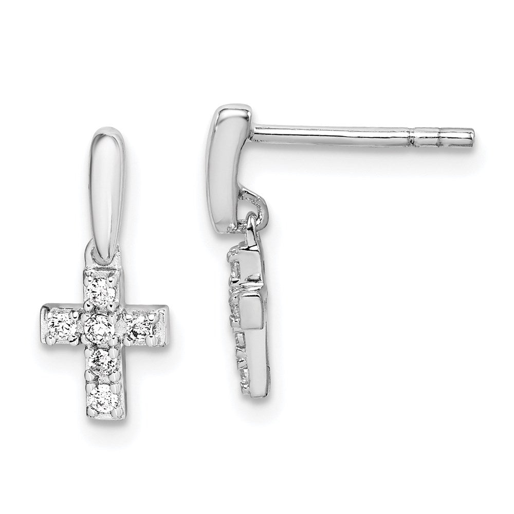 Sterlingsilber Rhodiniert Poliert Zirkonia Kreuz Stecker Ohrhänger