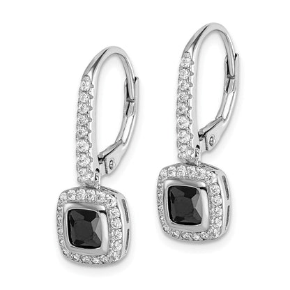 Sterlingsilber Rhodiniert Schwarz & Weiß Zirkonia Heiligenschein Ohrhänger mit Brisur