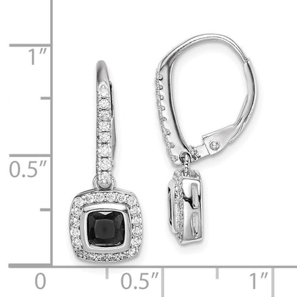 Sterlingsilber Rhodiniert Schwarz & Weiß Zirkonia Heiligenschein Ohrhänger mit Brisur