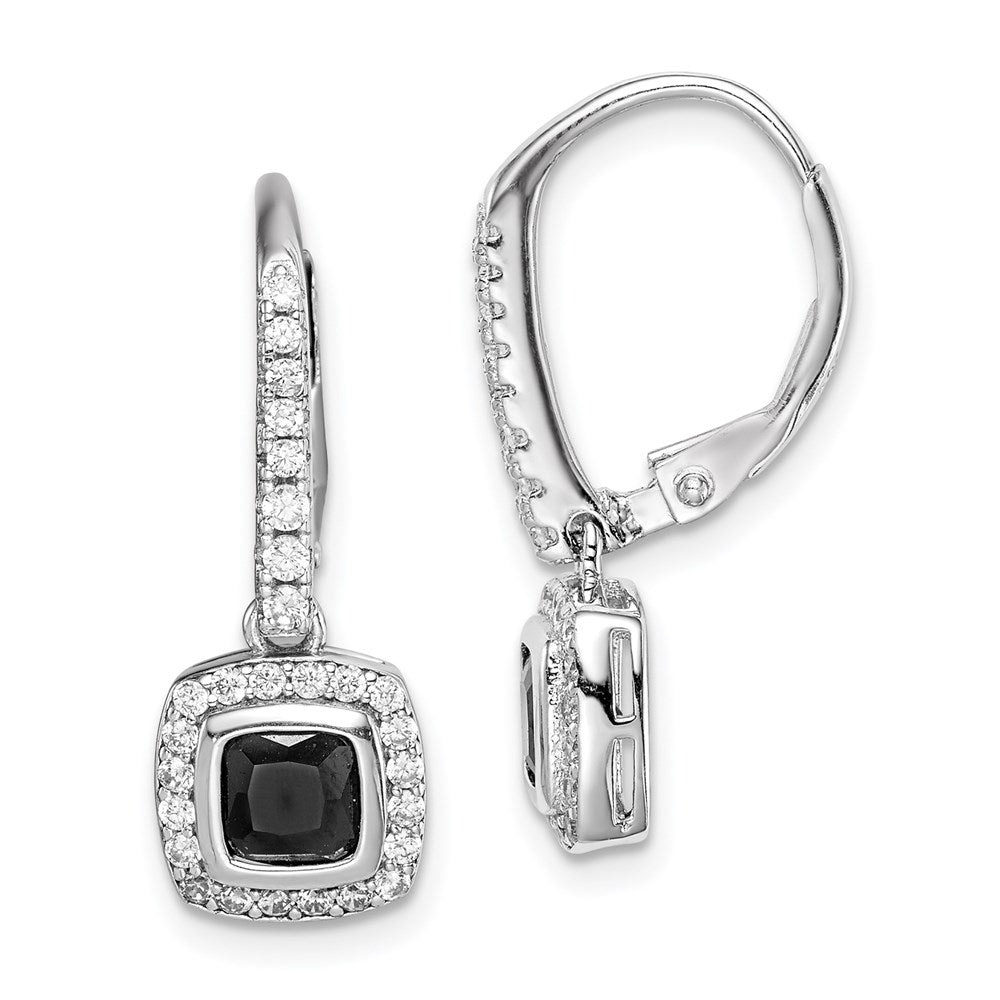 Sterlingsilber Rhodiniert Schwarz & Weiß Zirkonia Heiligenschein Ohrhänger mit Brisur
