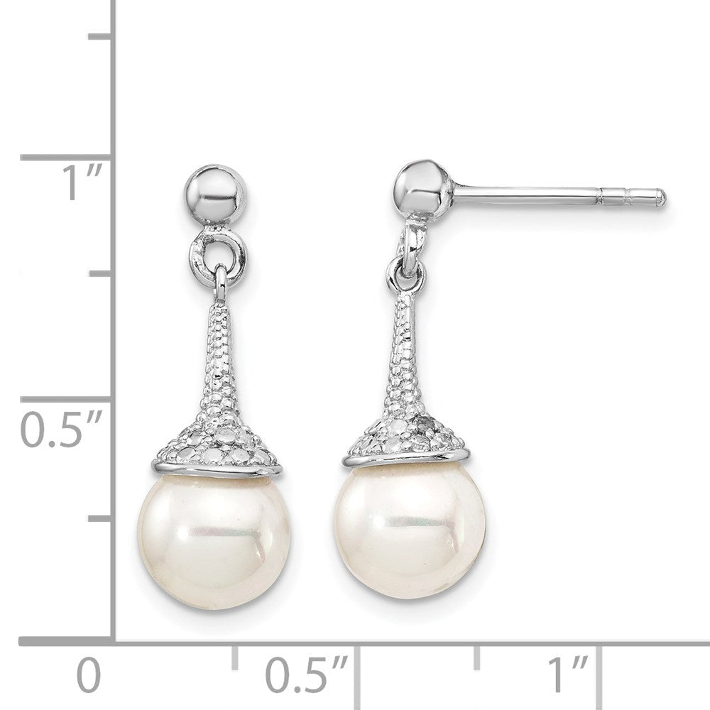 Sterlingsilber Rhodiniert Zirkonia und Imitat Muschel Perle Ohrhänger