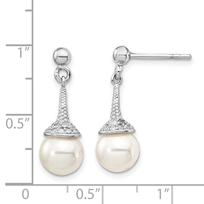 Sterlingsilber Rhodiniert Zirkonia und Imitat Muschel Perle Ohrhänger