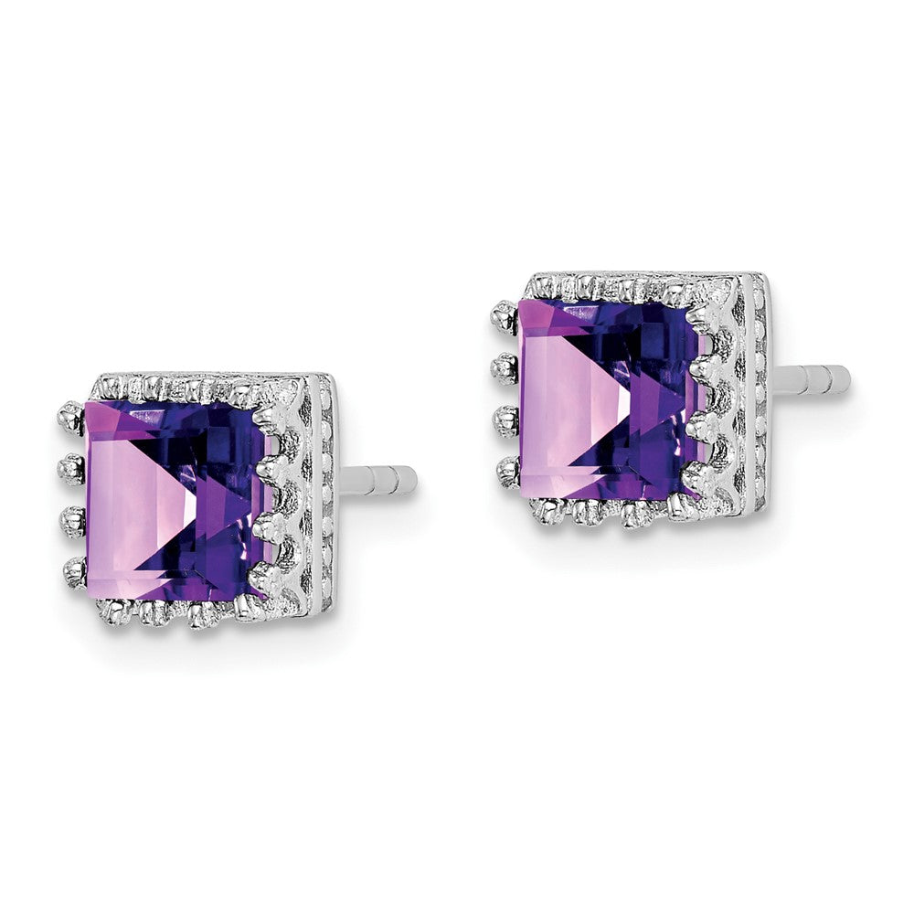 Sterlingsilber Rhodiniert 6mm Poliert Amethyst Ohrstecker