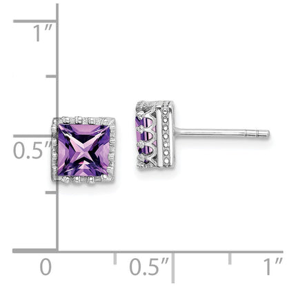 Sterlingsilber Rhodiniert 6mm Poliert Amethyst Ohrstecker